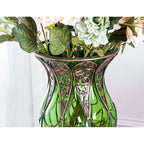 85cm Green Glass Floor Vase and 12pcs Dark Pink Artificial Flower Set