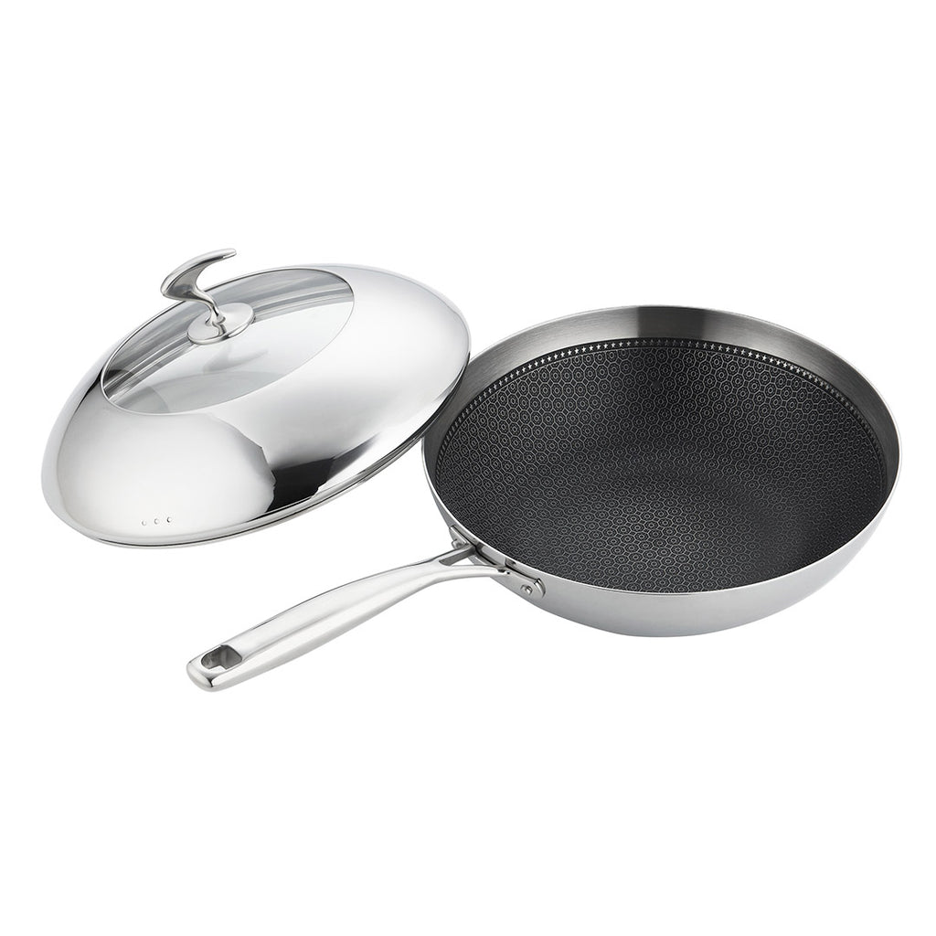 18/10 Stainless Steel 30cm Frying Pan Non Stick Interior with Lid