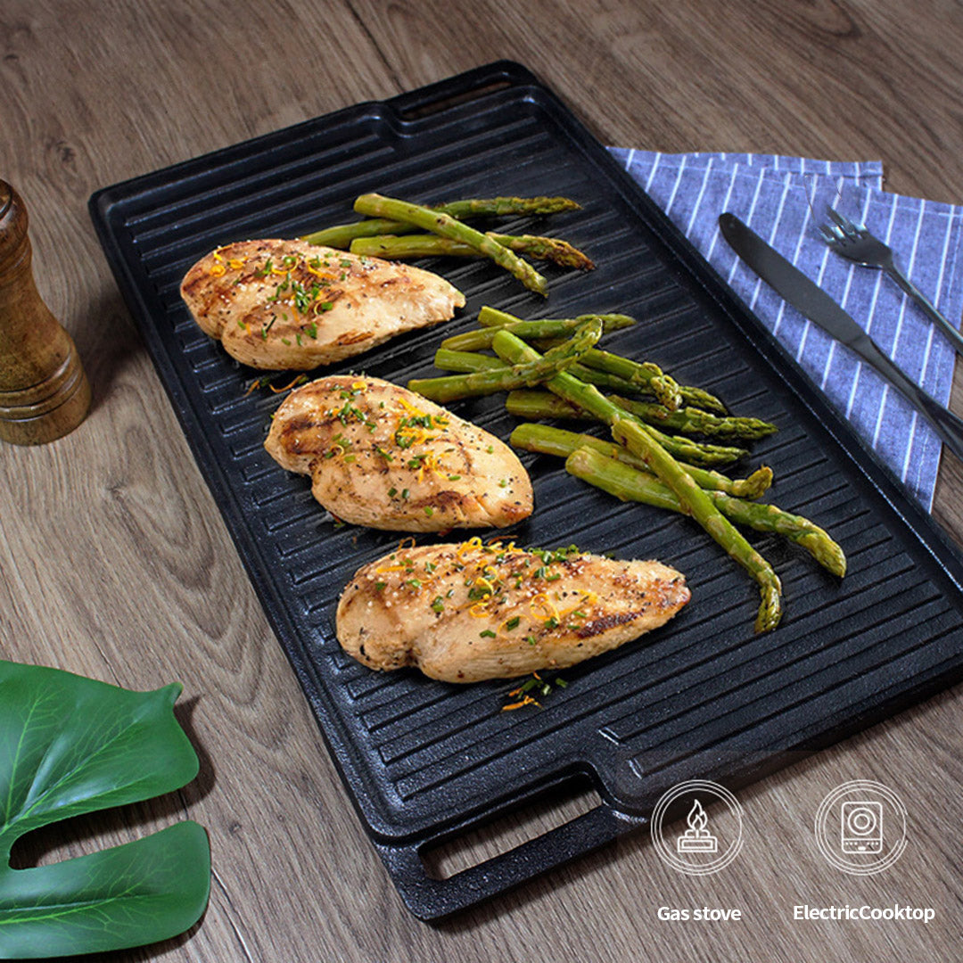 45cm Rectangular Cast Iron BBQ Grill Tray with Handle