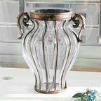 Clear Glass Flower Vase with 6 Bunch 4 Heads Artificial Silk Magnolia denudata Set