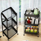 3 Tier Steel Black Foldable Kitchen Cart