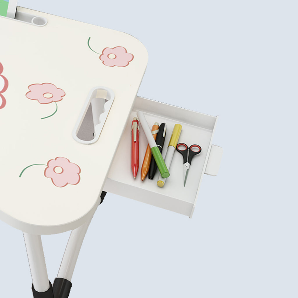 White Cute Rabbit Design Foldable Study Bed Table Adjustable Portable Desk Stand With Notebook Holder And Cup Slot