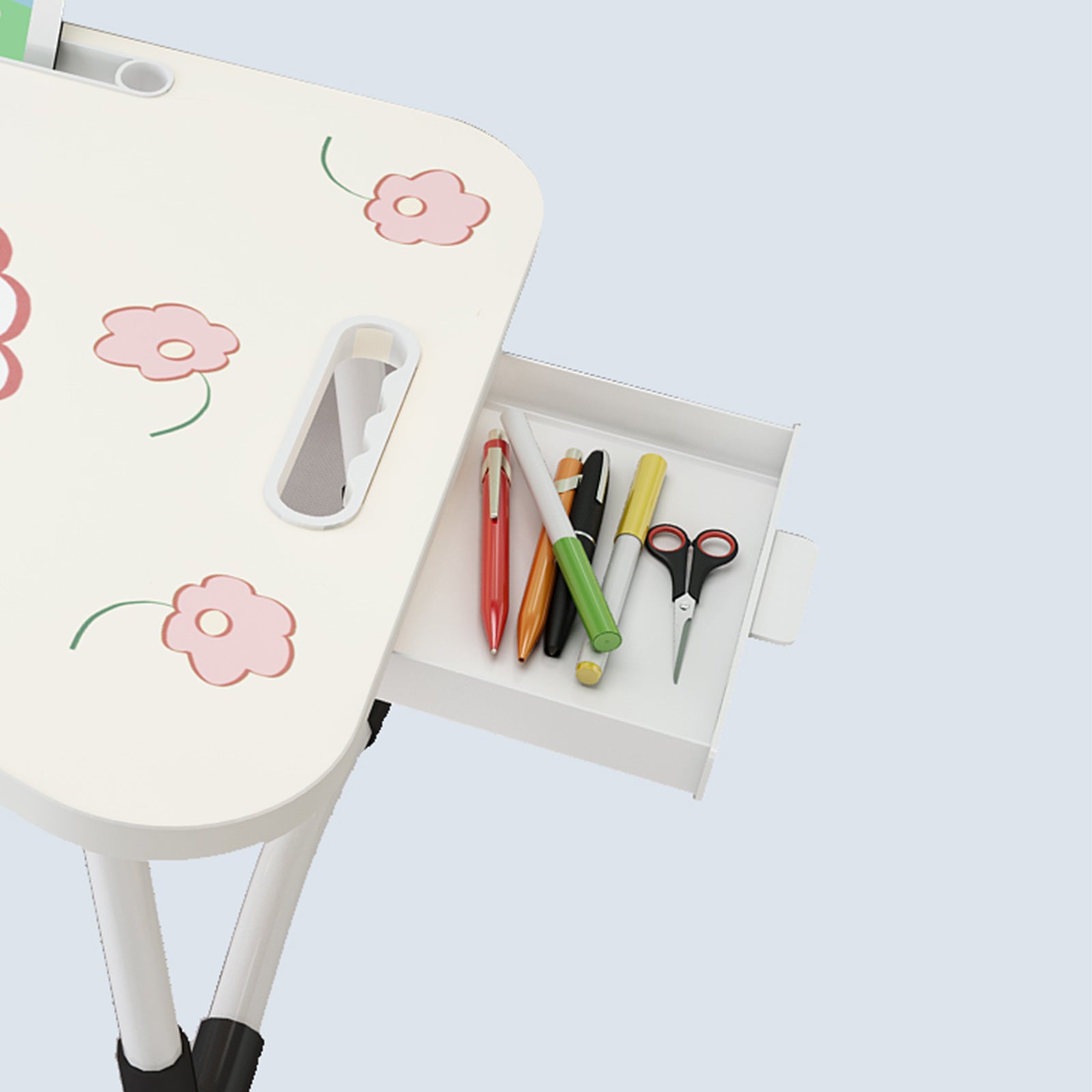 White Cute Rabbit Design Foldable Study Bed Table Adjustable Portable Desk Stand With Notebook Holder And Cup Slot