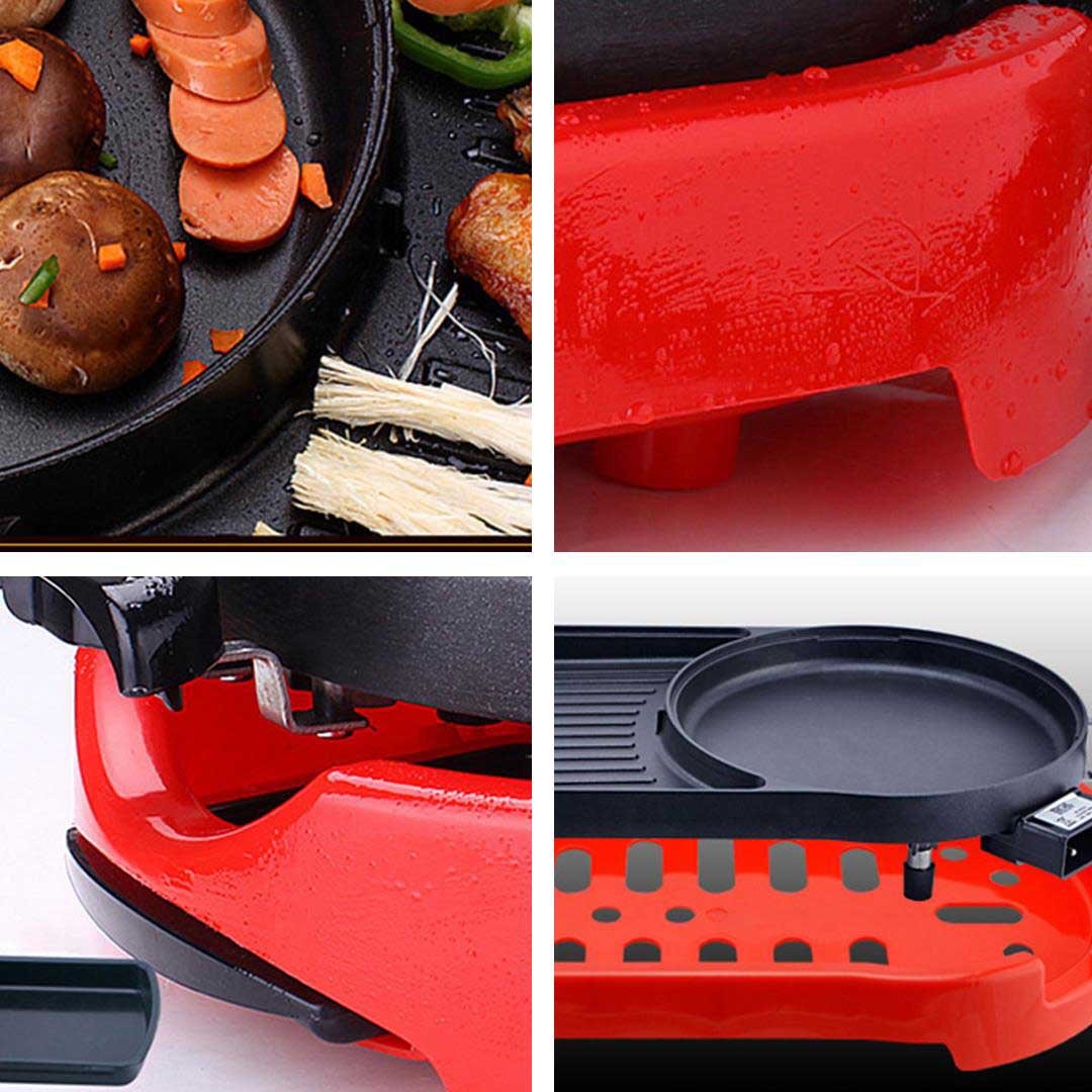 2 in 1 Electric BBQ Grill and Hotpot Red