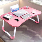 Pink Foldable Study Bed Table Adjustable Portable Desk Stand With Notebook Holder and Cup Slot