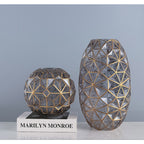 Grey Diamond Cut Glass Flower Vase with Gold Accent