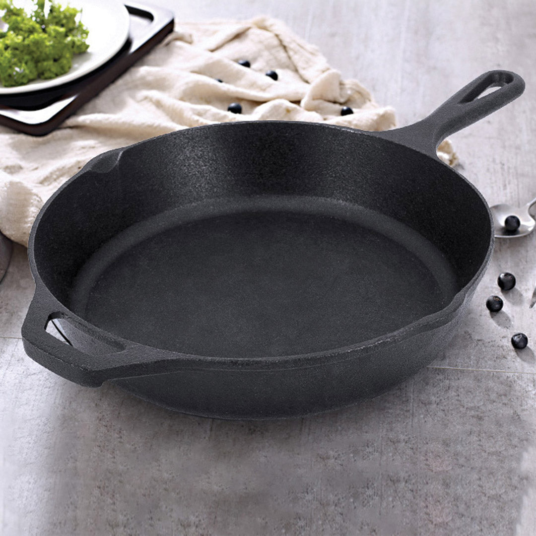 SOGA 30cm Round Cast Iron Frying Pan with Helper Handle