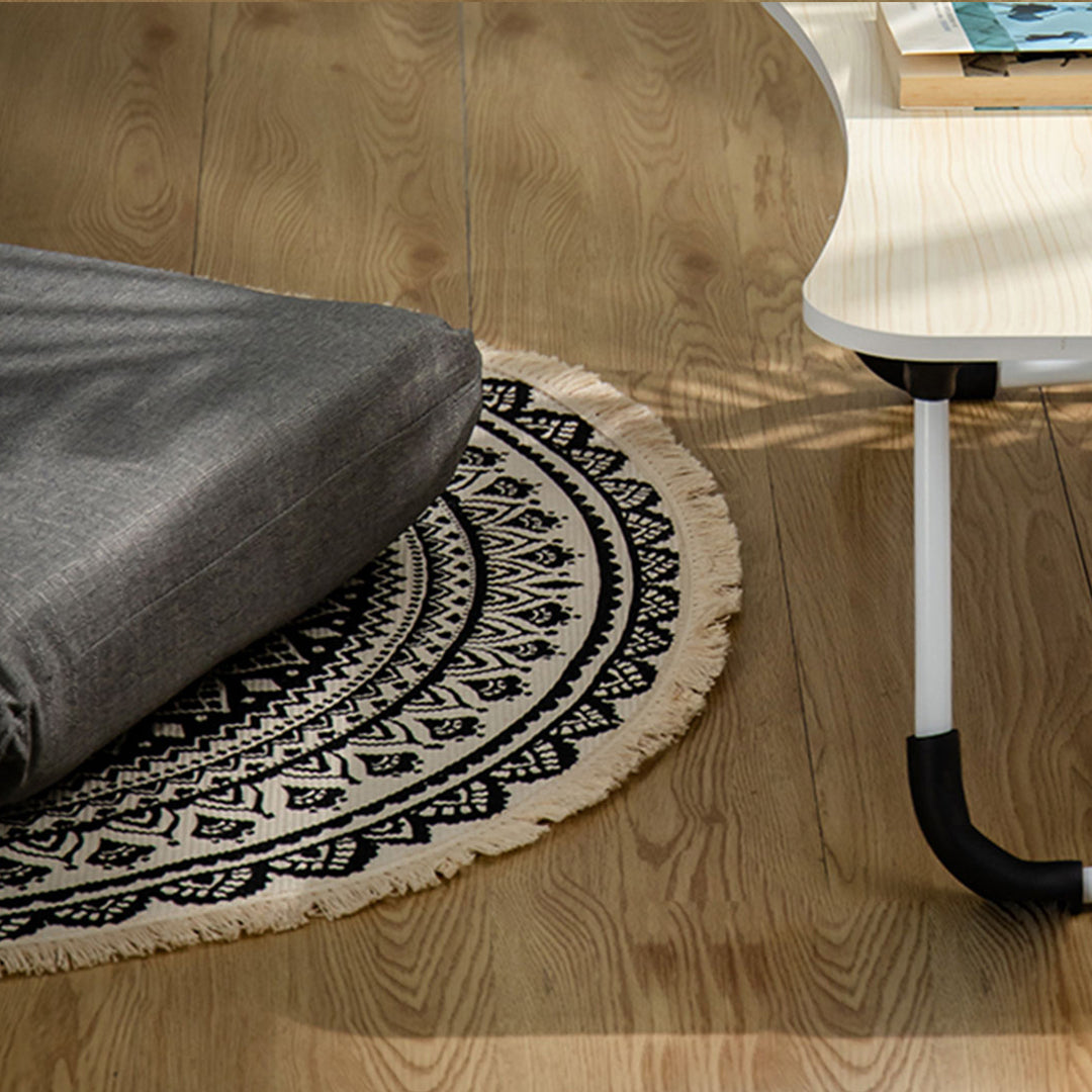 Black Carpet Soft Linen Bohemian Non-Slip Round Rug