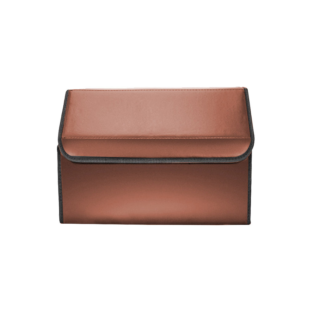 Leather Car Boot Foldable Trunk Cargo Organizer Box Coffee Medium