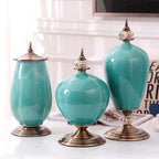 40cm Ceramic Vase with Gold Metal Base Green