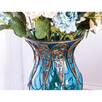 85cm Blue Glass Floor Vase and 12pcs Pink Artificial Flower Set