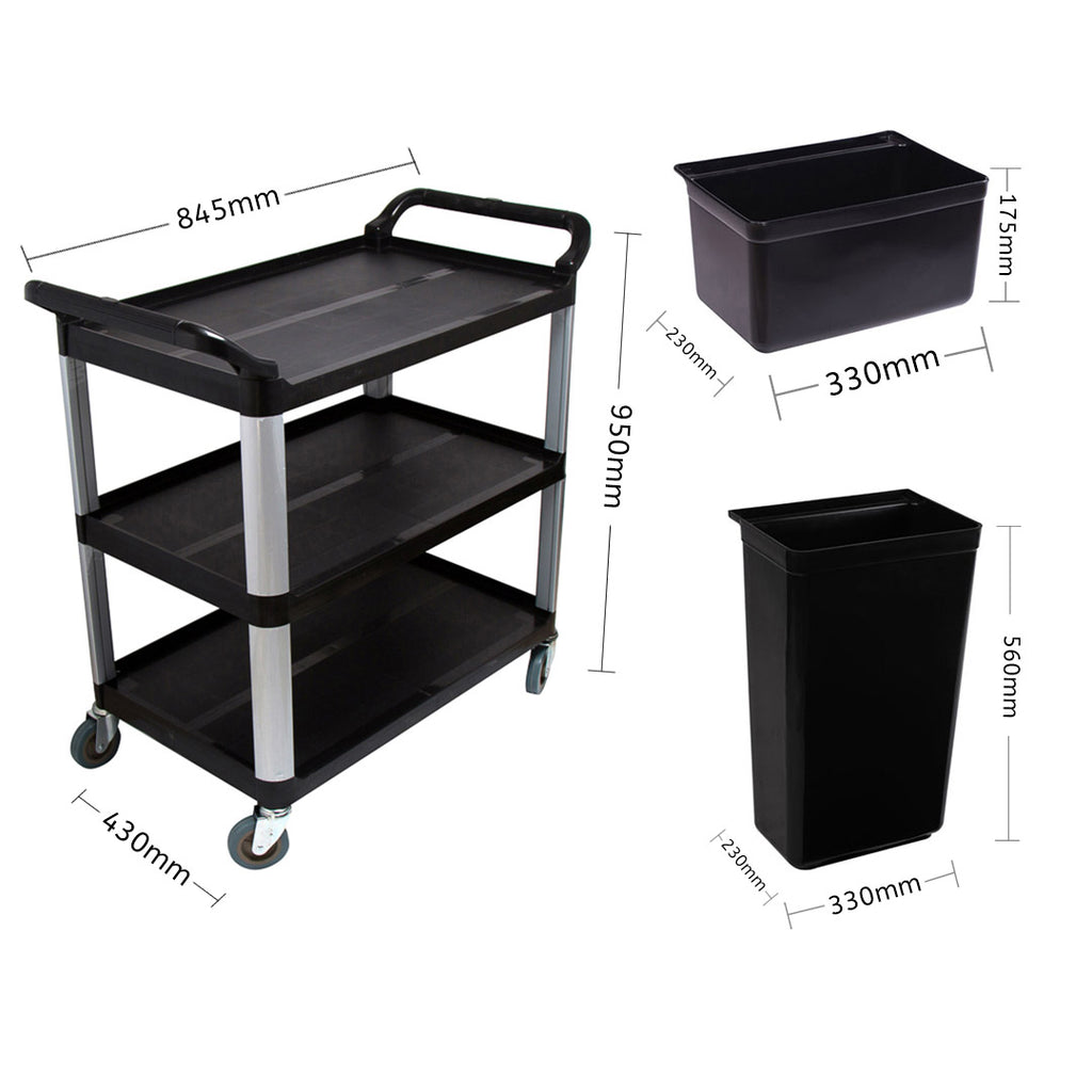 3 Tier Utility Cart w/ Two Bins 83x43x95cm Small