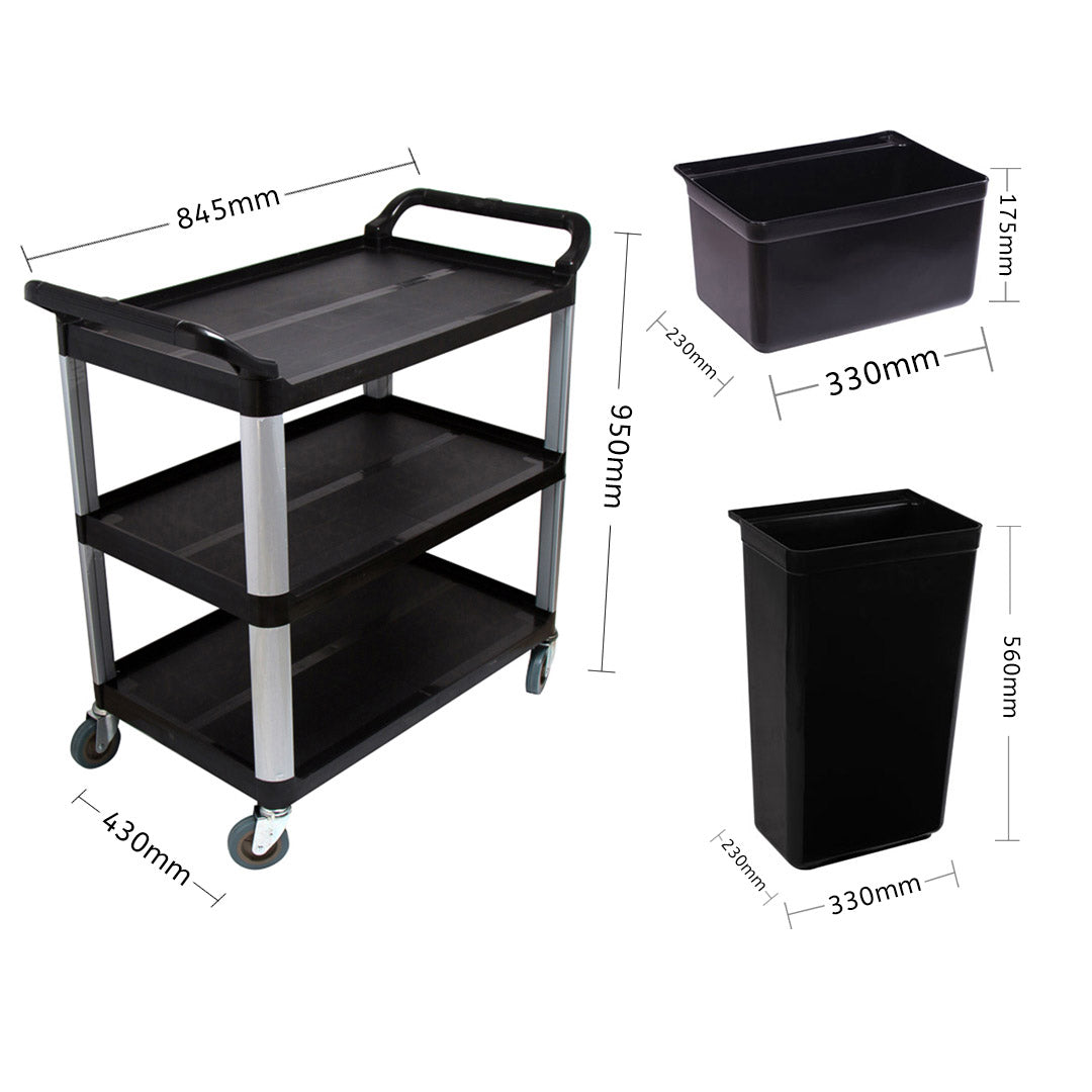 3 Tier Utility Cart w/ Two Bins 83x43x95cm Small