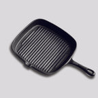SOGA 23.5cm Square Ribbed Cast Iron Frying Pan with Handle