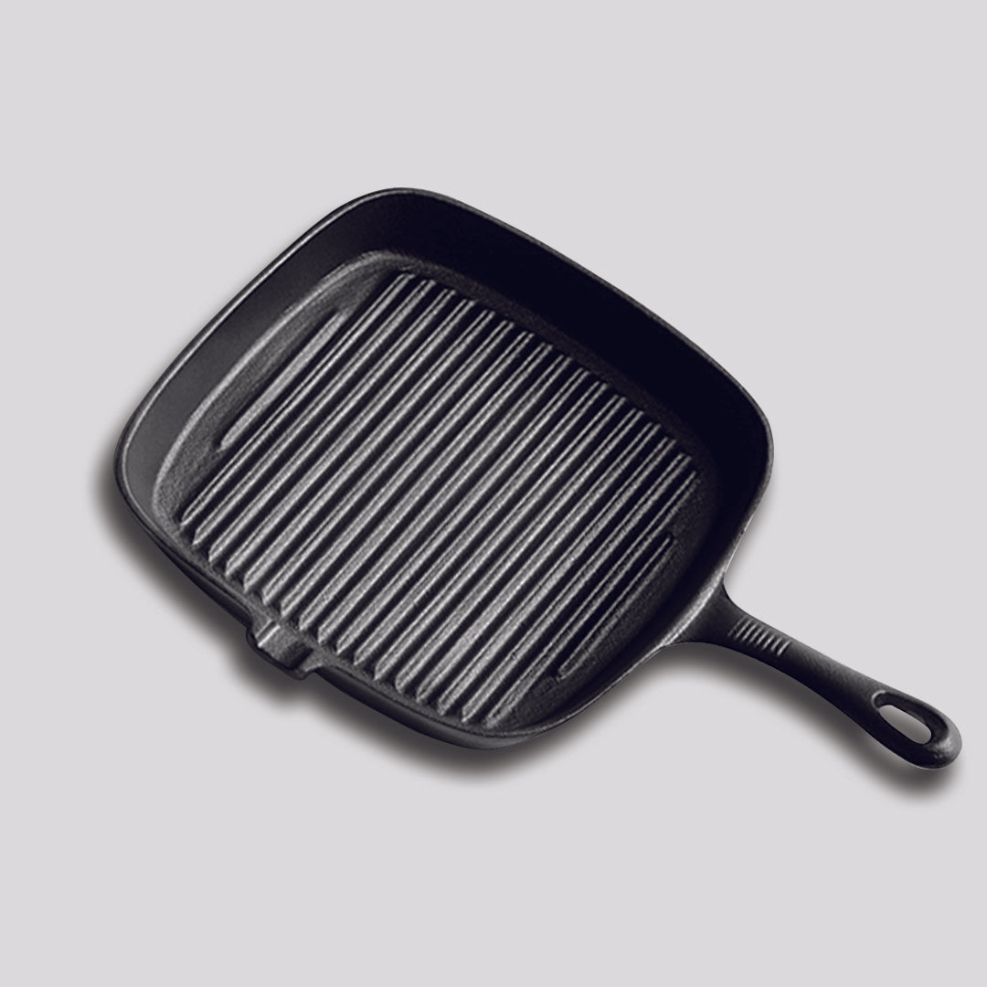 SOGA 23.5cm Square Ribbed Cast Iron Frying Pan with Handle