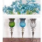 85cm European Clear Glass Floor Flower Vase with Tall Metal Stand