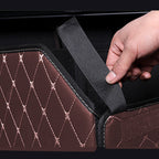 Leather Car Boot Foldable Trunk Cargo Organizer Box Coffee/Gold Stitch Large