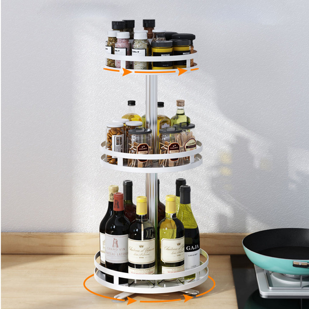 3 Tier White Round Multi-Function Kitchen Seasoning Organiser Shelf