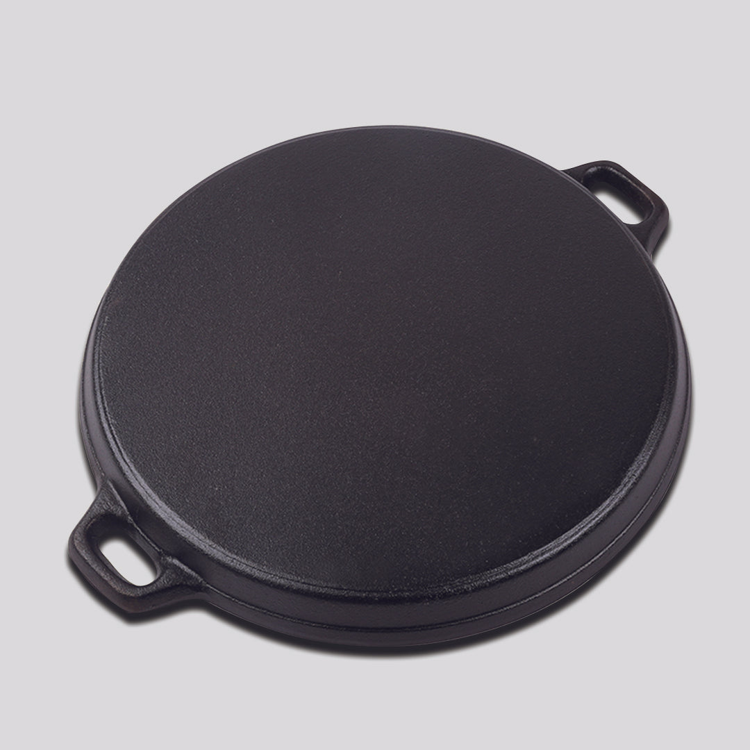 SOGA 35cm Round Ribbed Cast Iron with Handle