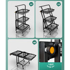 3 Tier Steel Black Adjustable Kitchen Cart