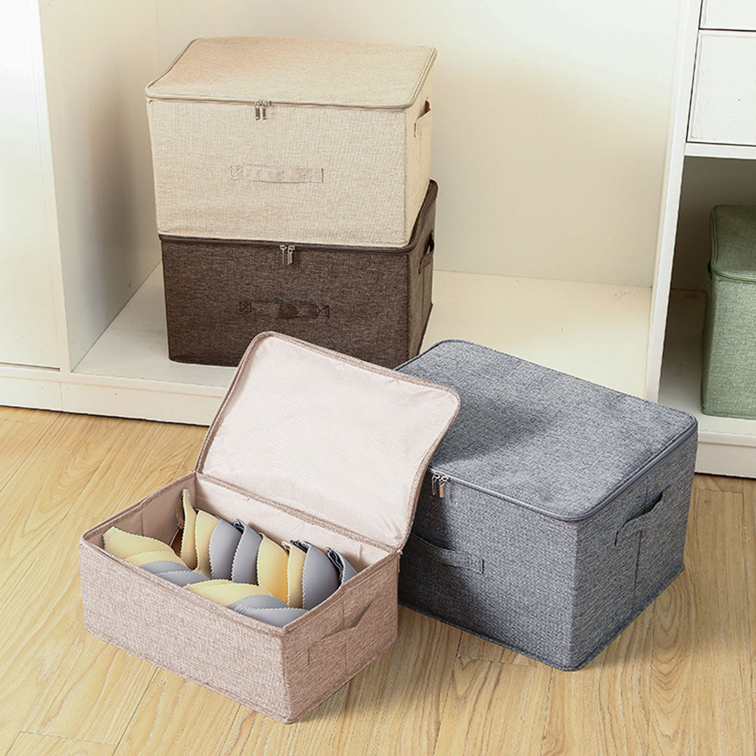 Beige Small Double Zipper Storage Box