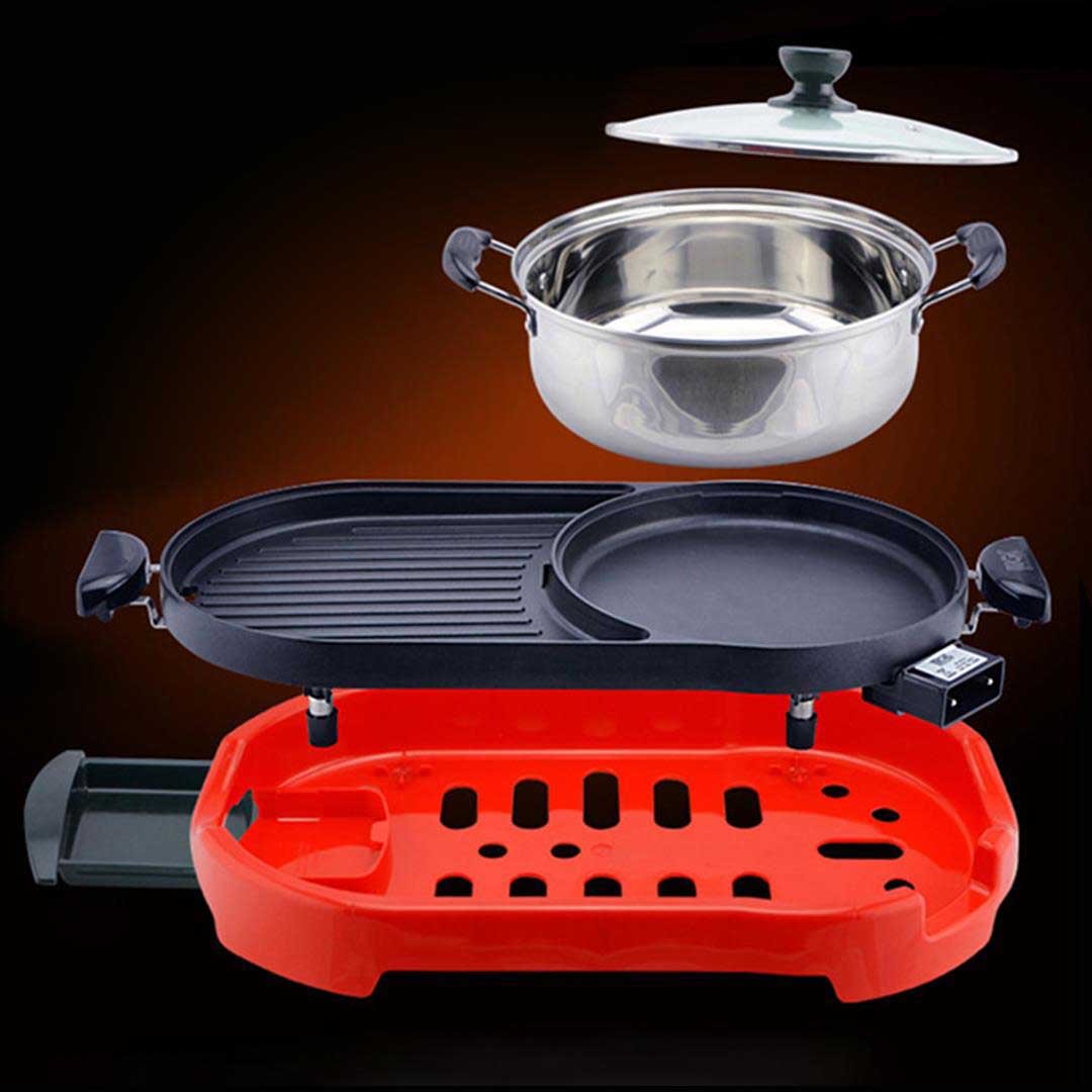 2 in 1 Electric BBQ Grill and Hotpot Red