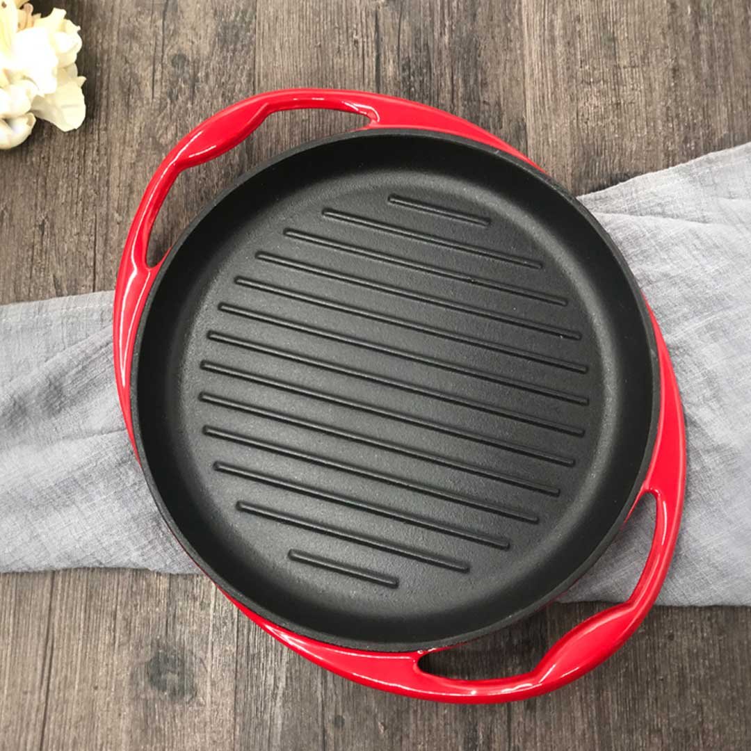 Enamel Cast Iron Non-stick Sizzle Frying Pan 26cm
