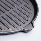 24cm Round Ribbed Cast Iron Skillet Pan with Folding Wooden Handle