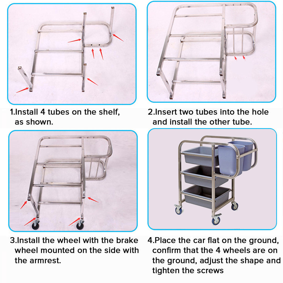 82x43x92cm Square 3 Tier Food Trolley Food Waste