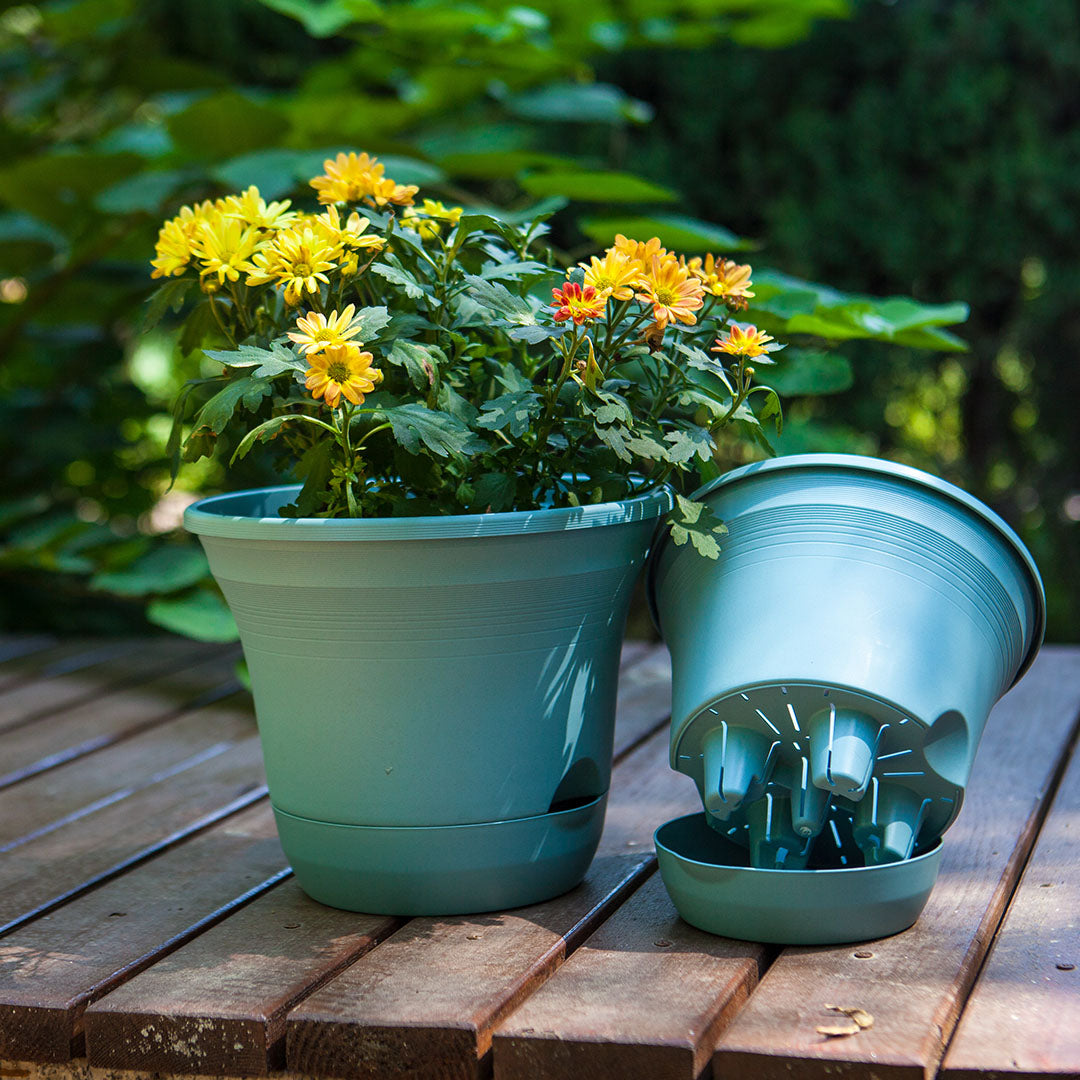 Blue Plastic Plant Self Watering Indoor Outdoor Plant Pot Set of 2