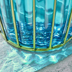 Blue Glass Flower Vase with 8 Bunch 5 Heads Artificial Silk Rose Set