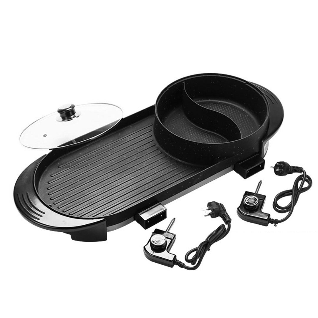 2 in 1 Electric Non-Stick BBQ Grill and Hotpot with Division