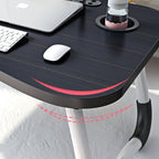Black Foldable Study Bed Table Adjustable Portable Desk Stand With Notebook Holder and Cup Slot