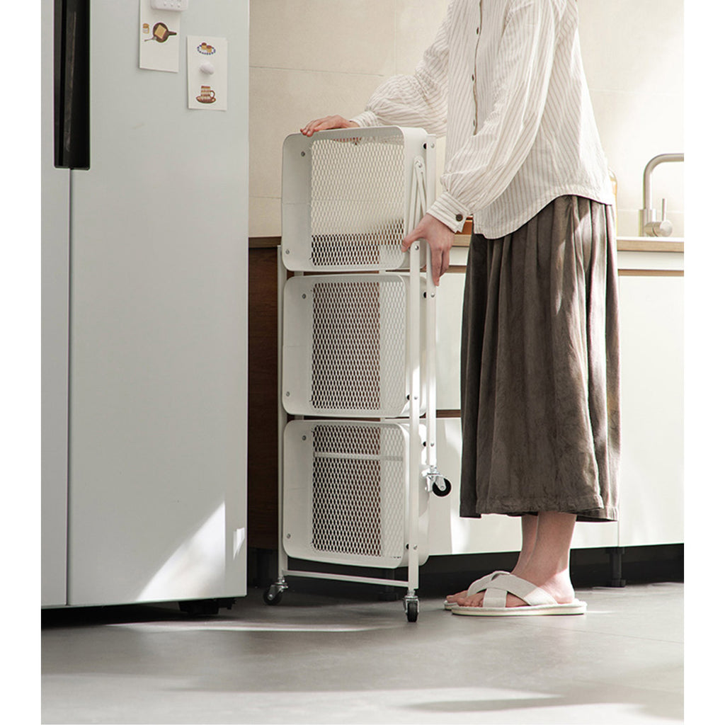 3 Tier Steel White Foldable Kitchen Cart
