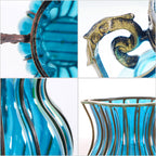 Blue Glass Flower Vase with 10 Bunch 6 Heads Artificial Silk Lilium nanum Set