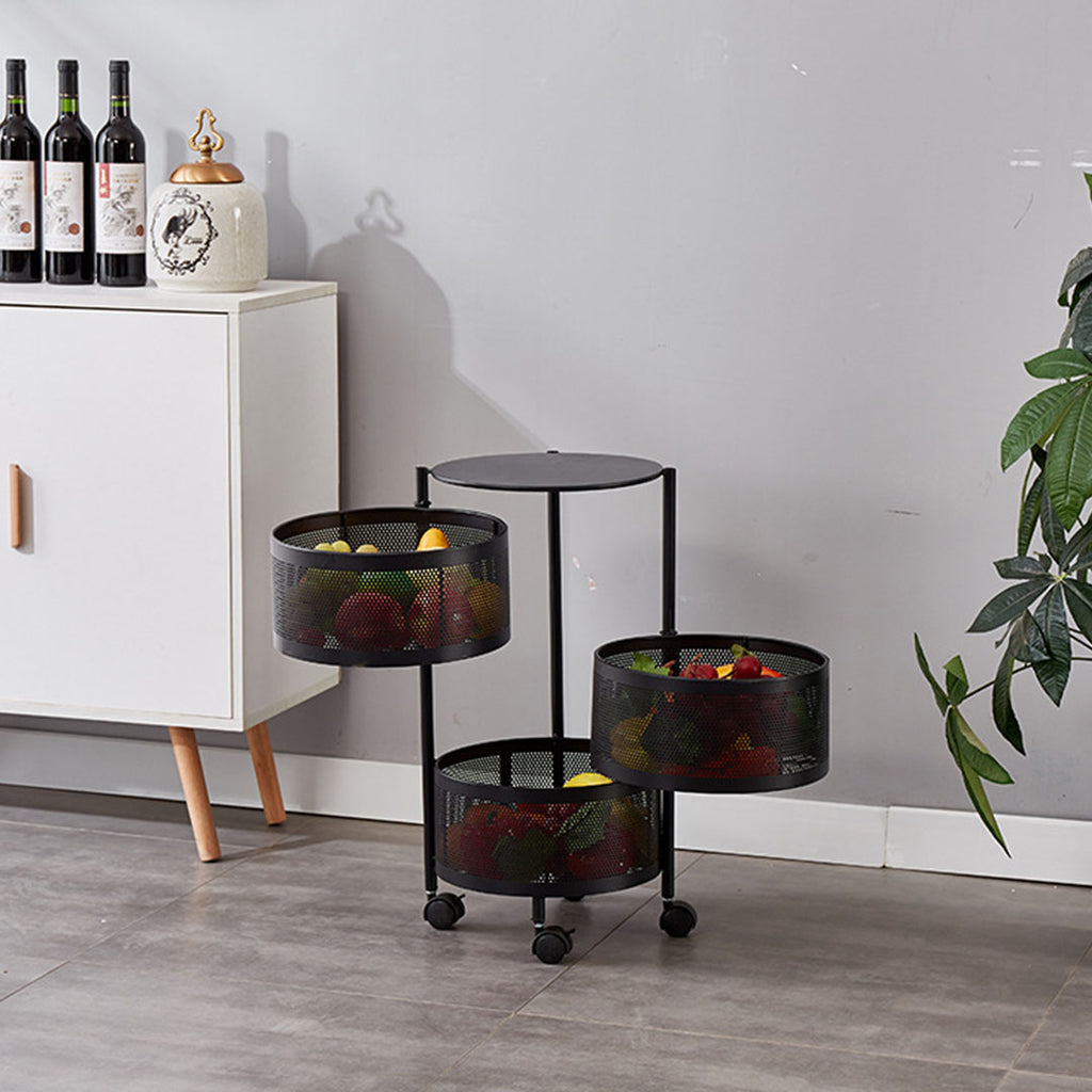 3 Tier Steel Round Rotating Kitchen Cart
