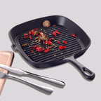 SOGA 23.5cm Square Ribbed Cast Iron Frying Pan with Handle