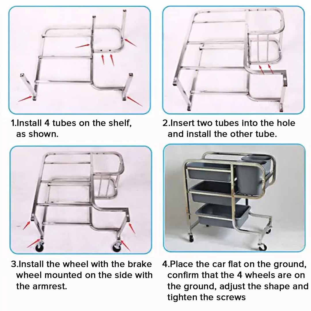 3 Tier Trolley Cart Five Buckets Square 80x43x89cm Round