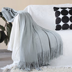 Grey Acrylic Knitted Throw Blanket