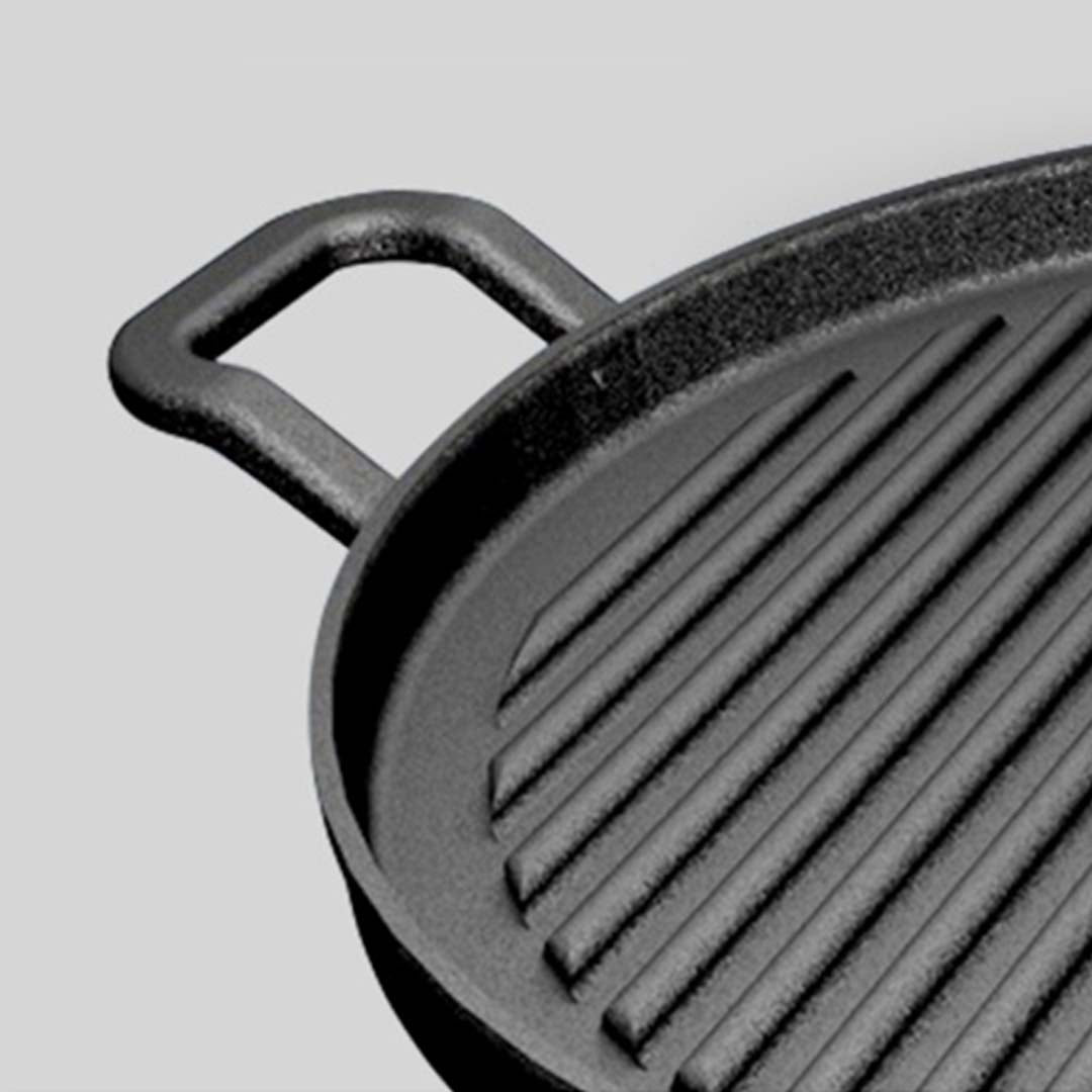 30cm Ribbed Cast Iron Frying Pan Sizzle Platter
