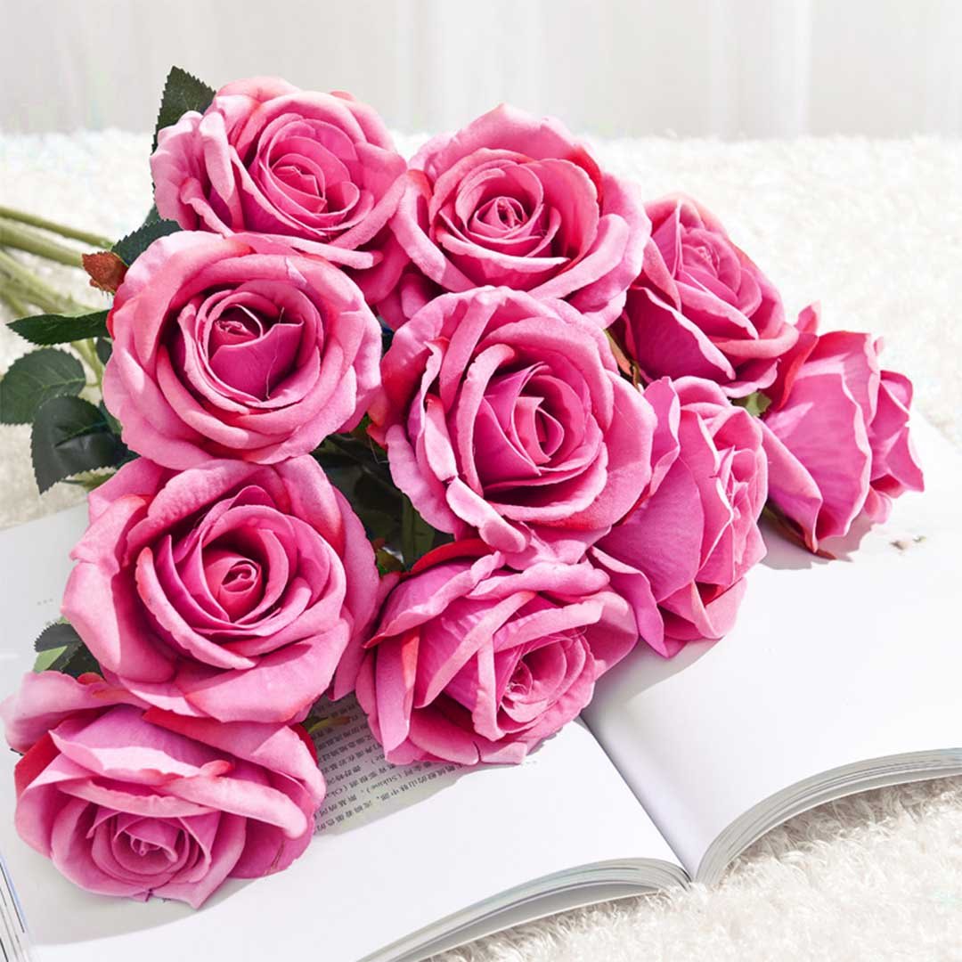 10pcs Artificial Silk Flower Rose Bouquet Pink