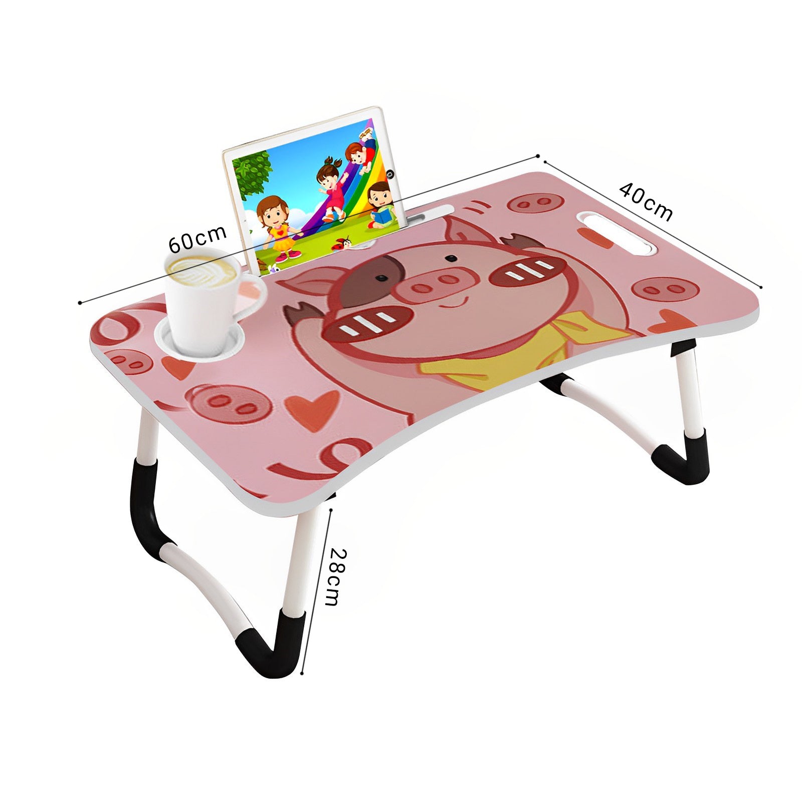 Pink Cute Pig Design Foldable Study Bed Table Adjustable Portable Desk Stand With Notebook Holder and Cup Slot