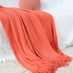 Orange Acrylic Knit Throw Blanket