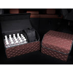 Leather Car Boot Foldable Trunk Cargo Organizer Box Coffee/Gold Stitch Large