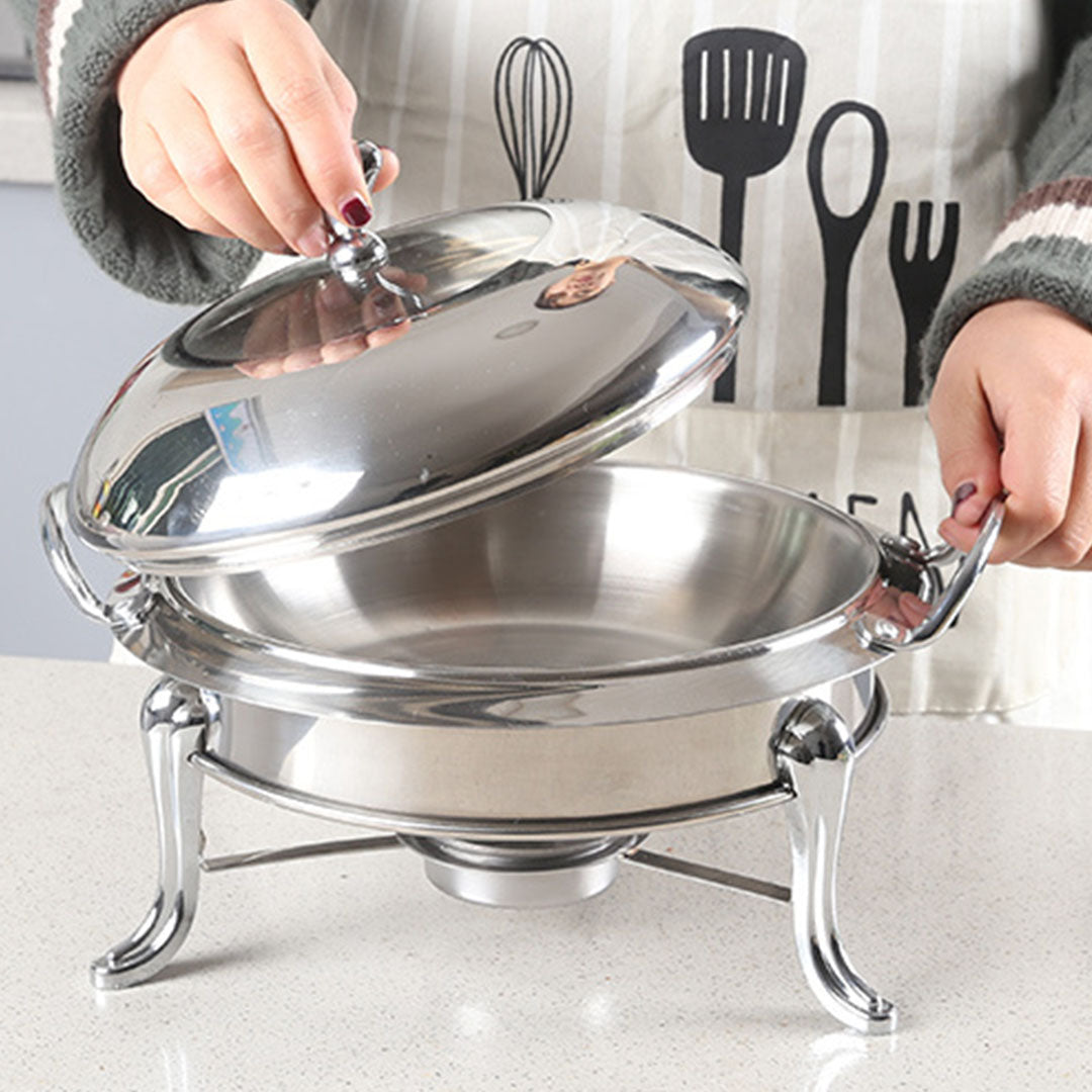 Stainless Steel Gold Accents Round Chafing Dish with Glass Top Lid