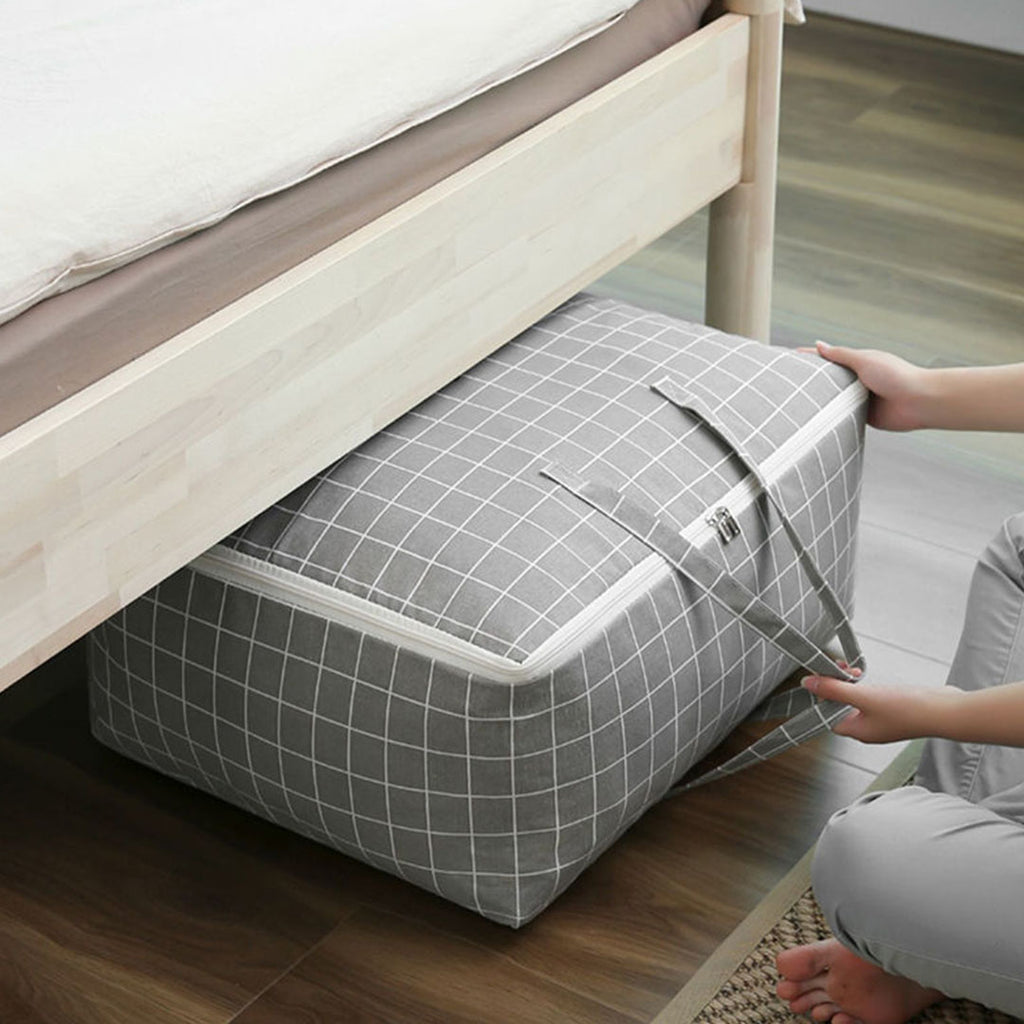 Grey Plaid Large Storage Luggage Bag