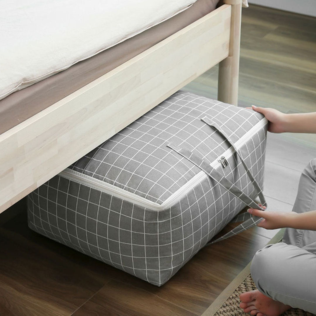 Grey Plaid Large Storage Luggage Bag