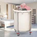 Stainless Round Linen Cart White