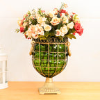 Green European GlassFlower Vase with Metal Handle
