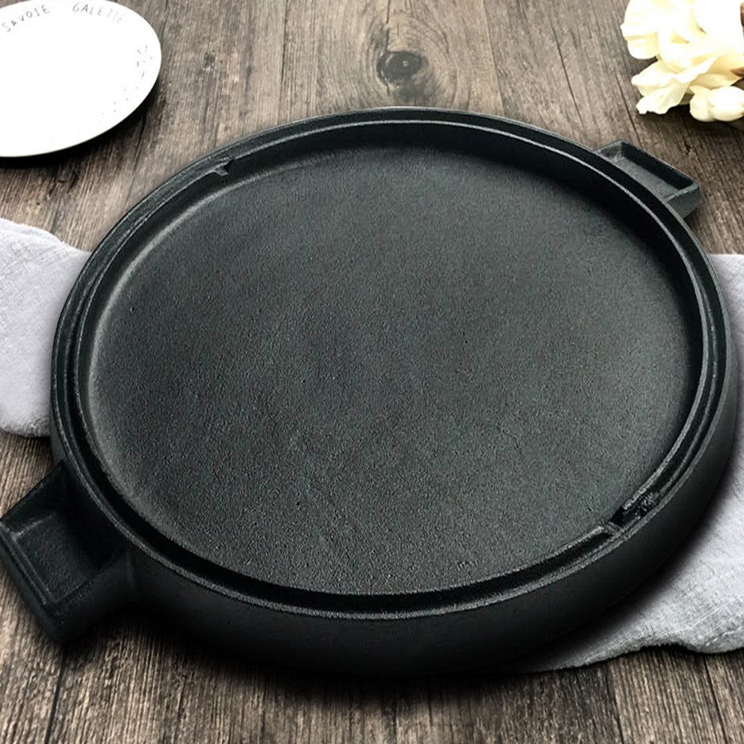 SOGA 43cm Round Ribbed Cast Iron Frying Pan with Handle